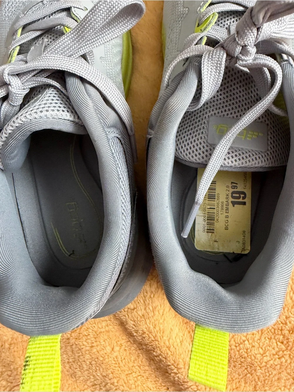 BCG boys size 4.5 D grey and‎ yellow/green tennis shoes